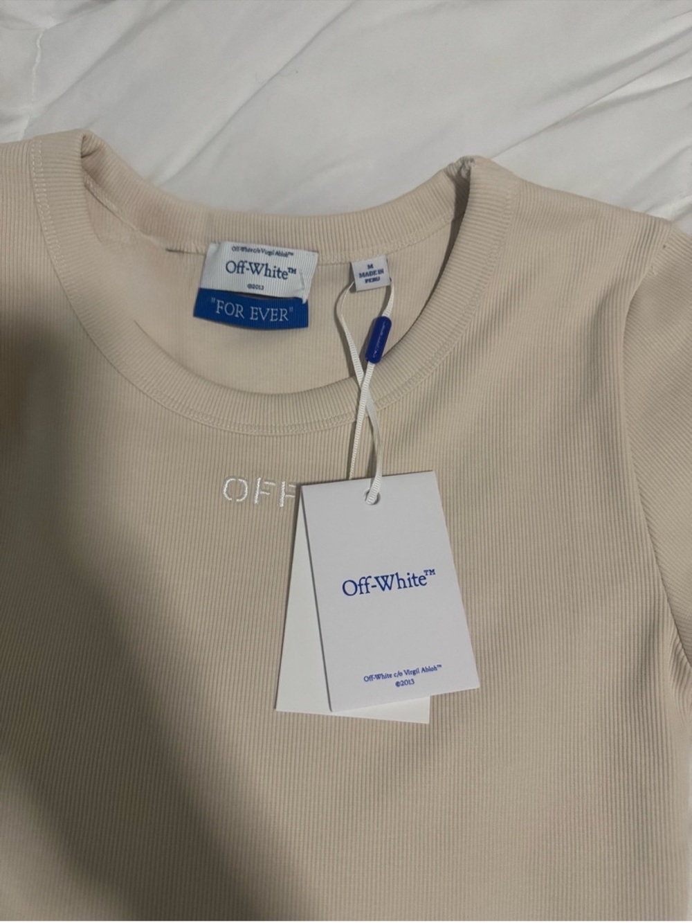 Off-White Cream Ribbed Short Sleeve Ribbed Tee - Picture 5 of 7